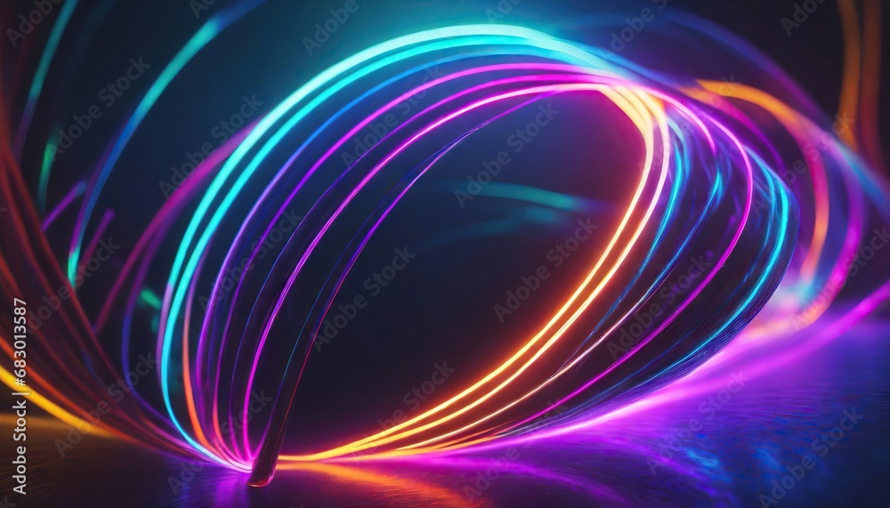 3D rendering abstract shape glowing in ultraviolet spectrum with curvy neon lines on a colorful background 3D rendering abstract shape glowing in ultraviolet spectrum with curvy neon lines on a colorful background