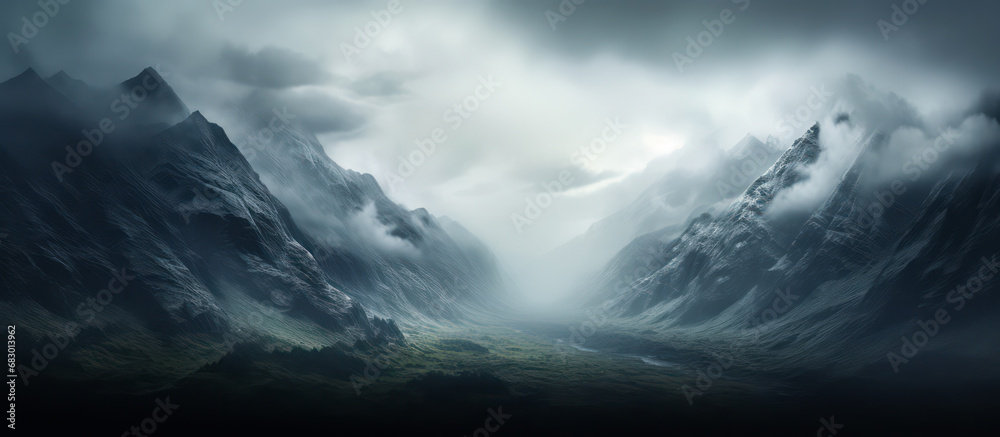 Fototapeta premium Misty mountain landscape panoramic view