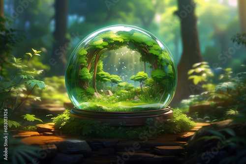 glass sphere in forest