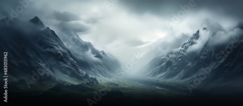 Misty mountain landscape panoramic view
