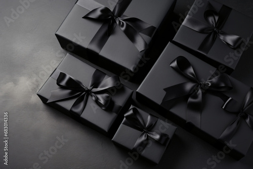 Black gift boxes with black ribbon