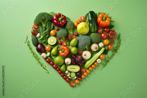 vegetables and fruits in the form of a heart. food for Valentine's Day. vegan food. The 14th of February.