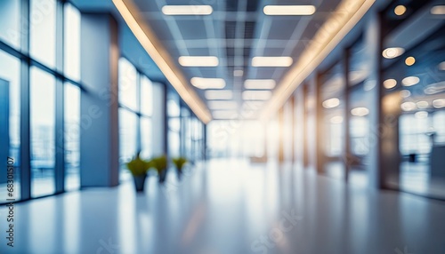 Blurred empty open space office. Design background with abstract light bokeh at office interior