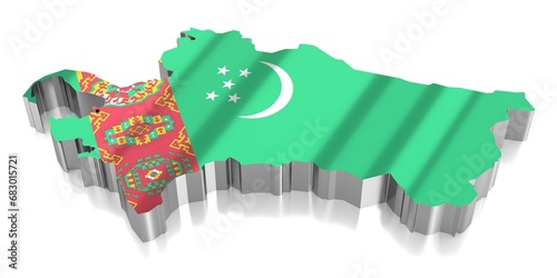 Turkmenistan - country borders and flag - 3D illustration photo