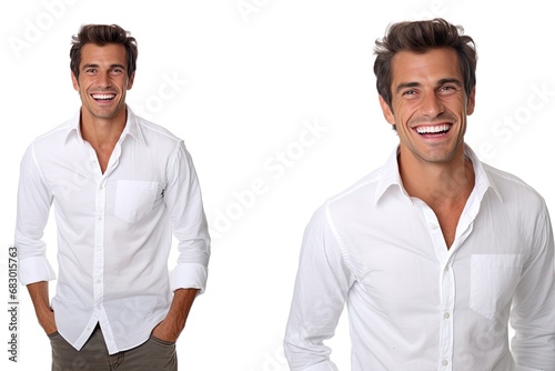 A man wearing a white shirt and khaki pants  photo