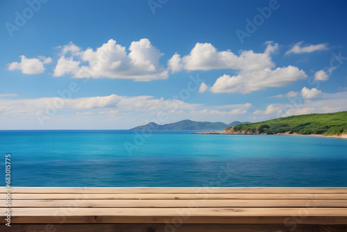 Island Views, Wooden Table by the Sea and Sky