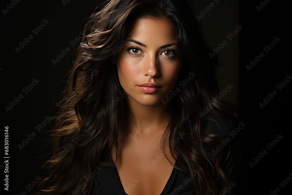 A woman with flowing, long hair strikes a pose to capture the moment in a picture. A woman with flowing, long hair strikes a pose to capture the moment in a picture.