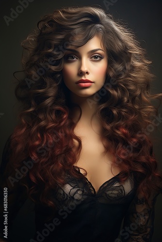 beautiful model with curly hair posing in front of the camera
