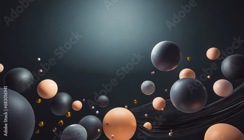 Floating spheres 3d rendering empty space pastel background 