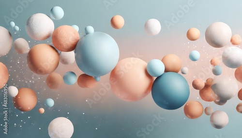 Floating spheres 3d rendering empty space pastel background 