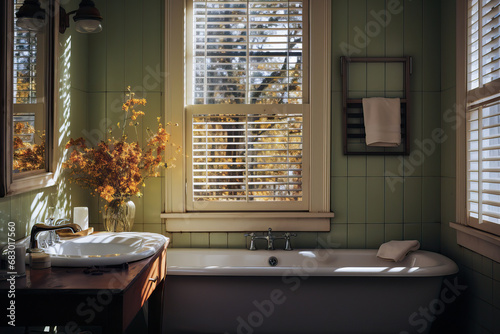 Generative AI image of vintage bathroom with natural light photo