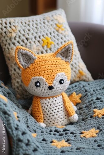 knitted baby blanket with a cute animal design