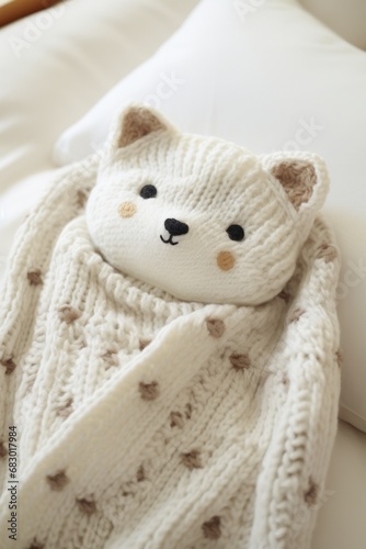 knitted baby blanket with a cute animal design