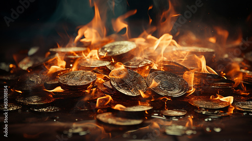 burning coins on table photo