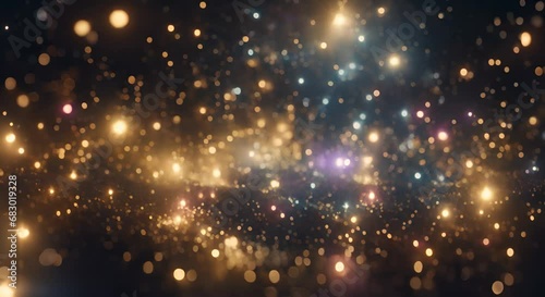 Slow motion sparkles, motion background shining colorful particles for christmas, holidays, Abstract Bokeh Lights with Celestial Ambiance photo