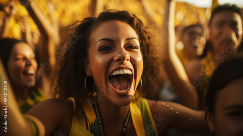 An atmospheric photo of a dazzling hypnotic faces of the revelers onr at the Rio Carnival celebrations