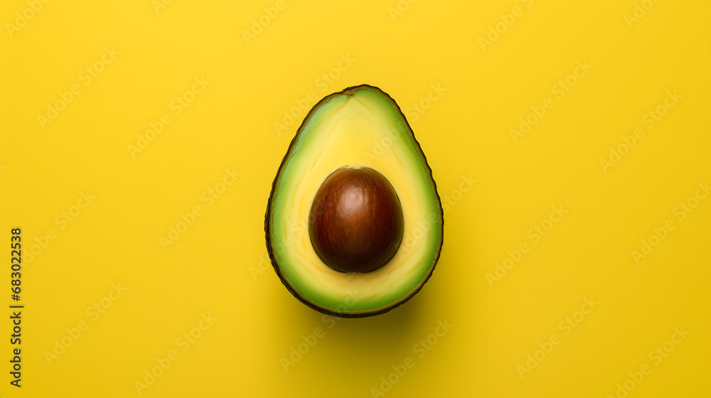 Fresh Avocado Half on Bright Yellow Background Healthy Food Concept