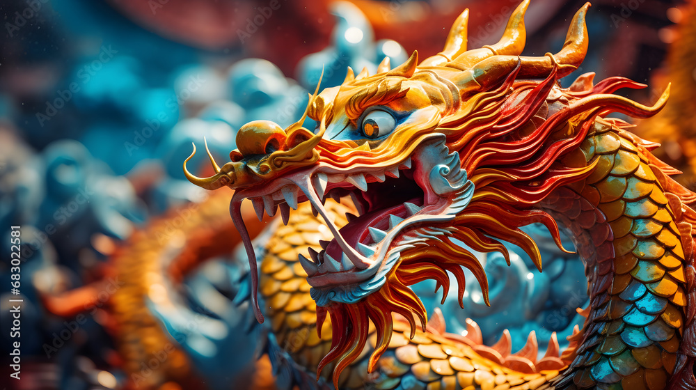 Vivid Chinese Dragon Statue in Traditional Colors Vivid Chinese Dragon Statue in Traditional Colors