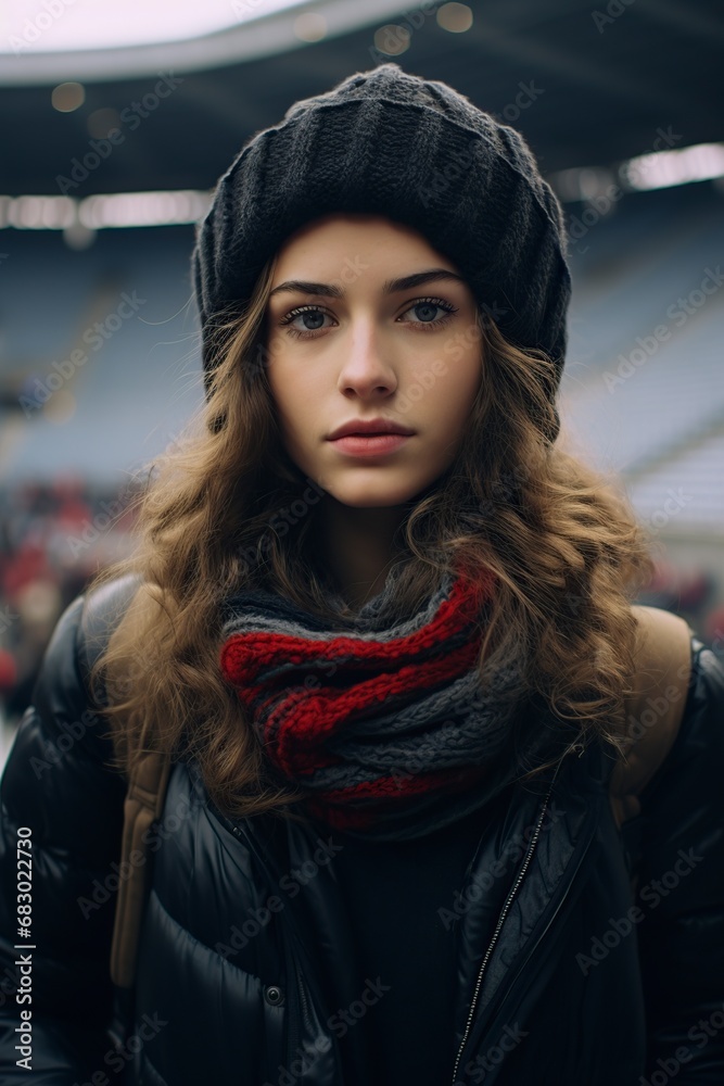 female football fan enjoying the match at the stadium female football fan enjoying the match at the stadium