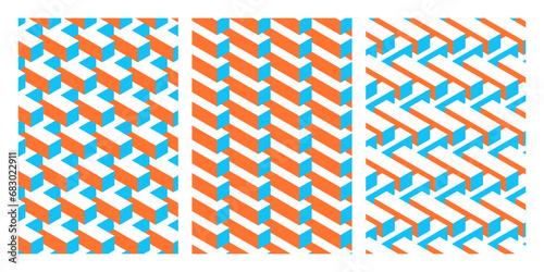 Colorful seamless background with geometric shapes in isometry. Vector pattern with simple shapes.