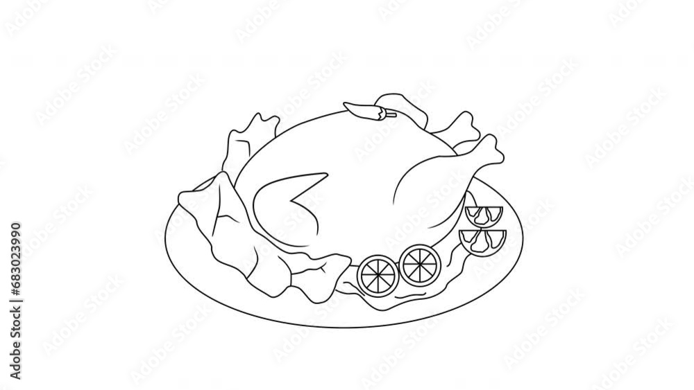 Animation of a sketch of a typical Indonesian food taliwang chicken icon Animation of a sketch of a typical Indonesian food taliwang chicken icon