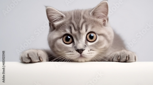 A contented UK feline lounges on a light backdrop with an outstretched paw, ideal for advertising pet food products.