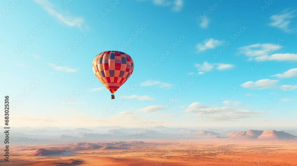 illustration cartoon hot air balloon flying into the blue sky