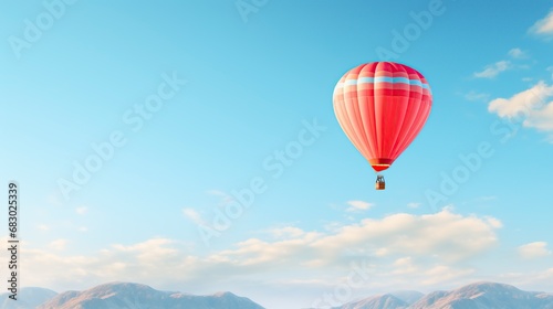 illustration cartoon hot air balloon flying into the blue sky