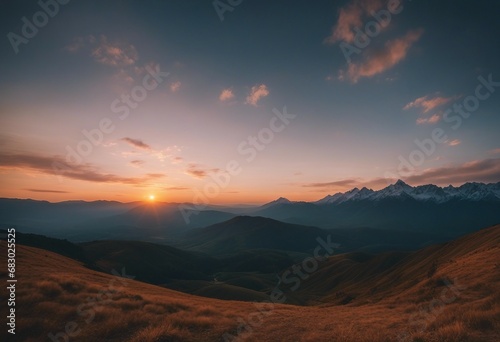 Sunset landscape with mountains and sky