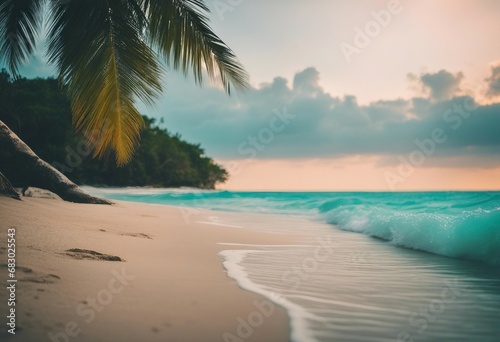 Tropical beach with sand and turquoise seascape background