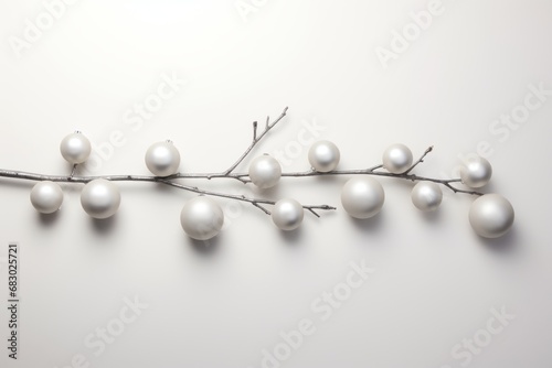 Elegant White Pearls Adorning a Delicate Branch