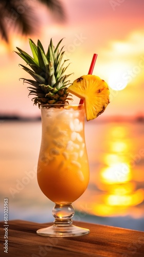 refreshing tropical drink with a pineapple wedge and umbrella