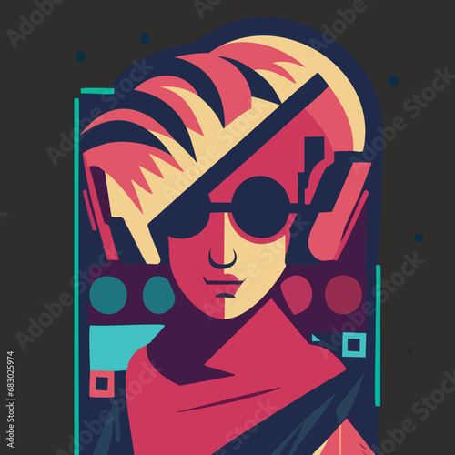 dj with headphones retro style