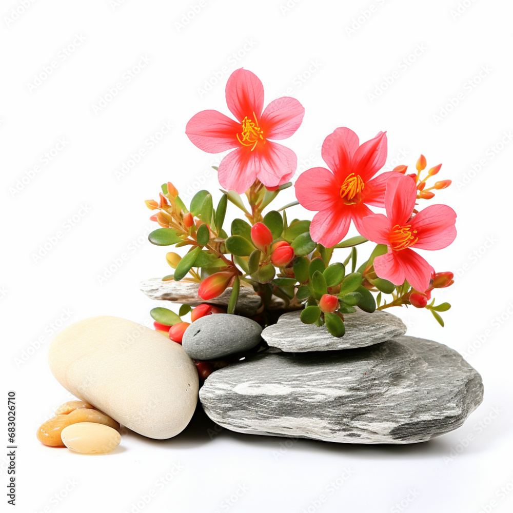 Fototapeta premium spa stones and flower isolated
