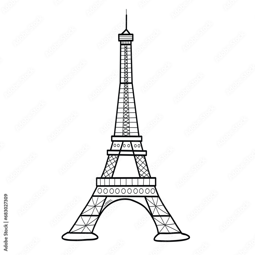 Eiffel Tower. Vector illustration, line art isolated.
