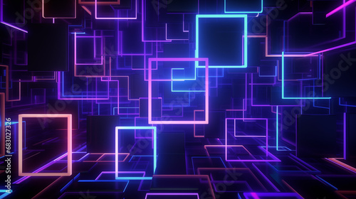 3D Rendered Neon Glow Abstract Backgrounds: Magenta Tones, Dynamic Ribbons, Virtual Clouds & Glowing Geometric Shapes in Dark Settings for Futuristic, Energy-Themed Wallpapers - generativ ai