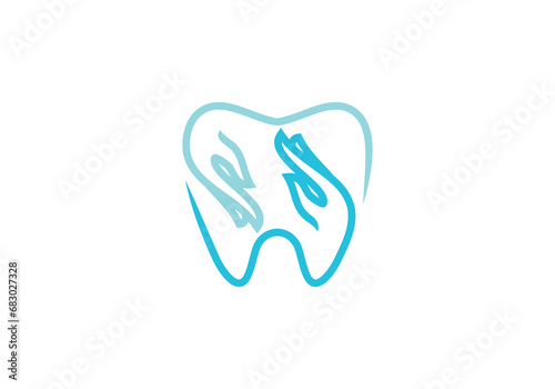 dental care logo. simple minimalist hand tooth line inspiration vector design.