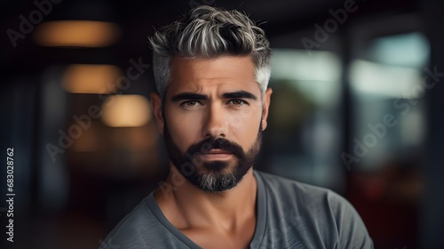 Attraktiver Mann mit grauen Haaren, Generative AI