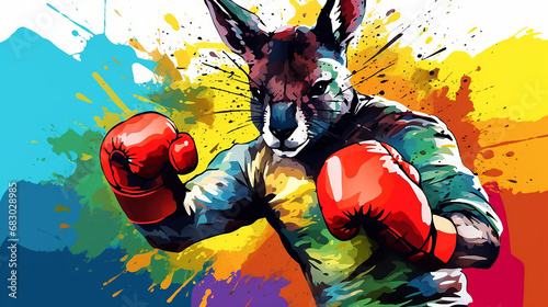 canguru com luva de boxe, arte colorida 