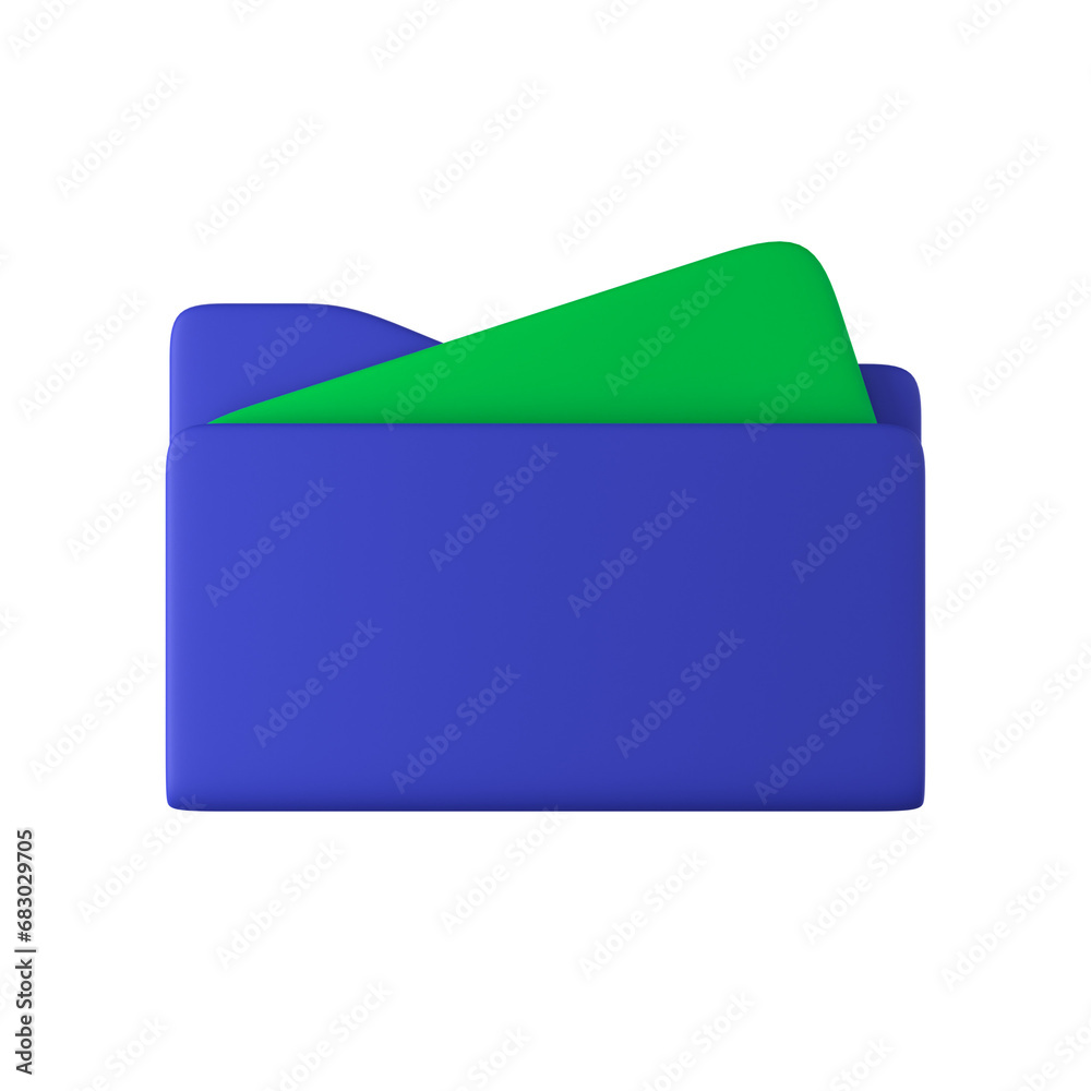 3D paper folder file - Finance and Banking icon, blue and green color soft render 3D paper folder file - Finance and Banking icon, blue and green color soft render