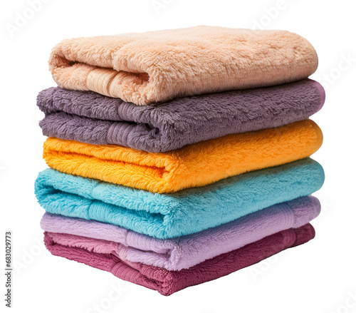 stack of colorful towels isolated on a transparent background