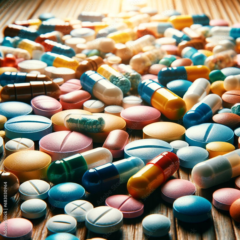 Various colorful tablets and pills