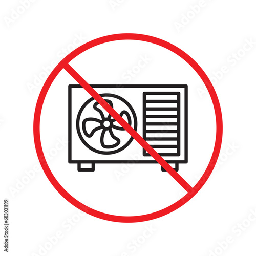 Forbidden air conditioner vector icon. Warning, caution, attention, restriction, label, ban, danger. No air conditioner flat sign design pictogram symbol. No air conditioner icon UX UI icon