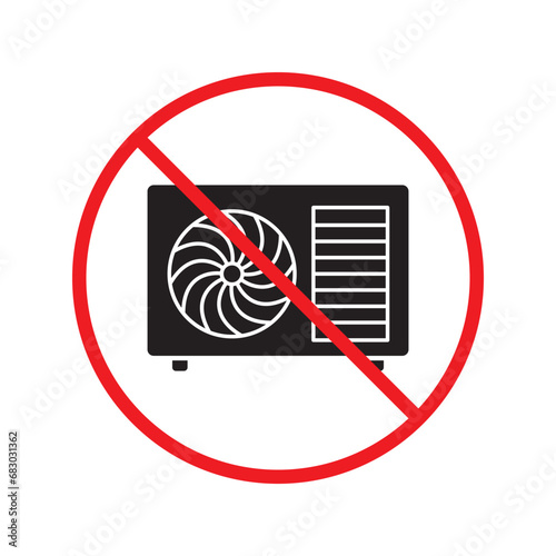 Forbidden air conditioner vector icon. Warning, caution, attention, restriction, label, ban, danger. No air conditioner flat sign design pictogram symbol. No air conditioner icon UX UI icon