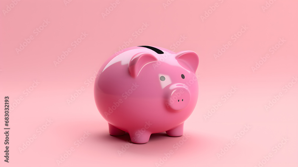 pink piggy bank stands on pink background