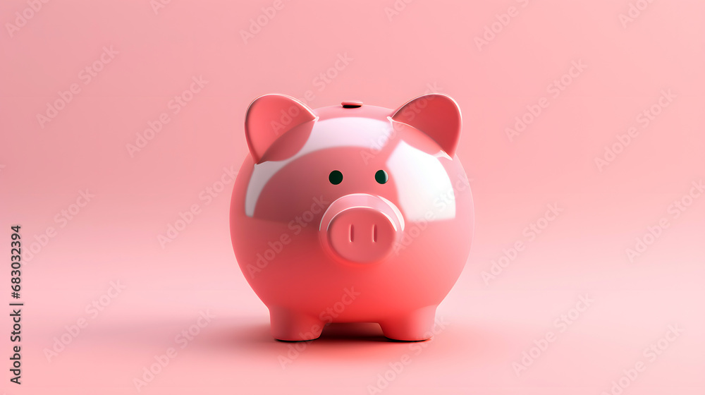 pink piggy bank stands on pink background - savings concept