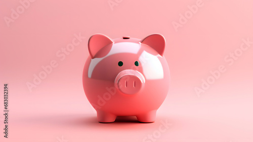 pink piggy bank stands on pink background - savings concept
