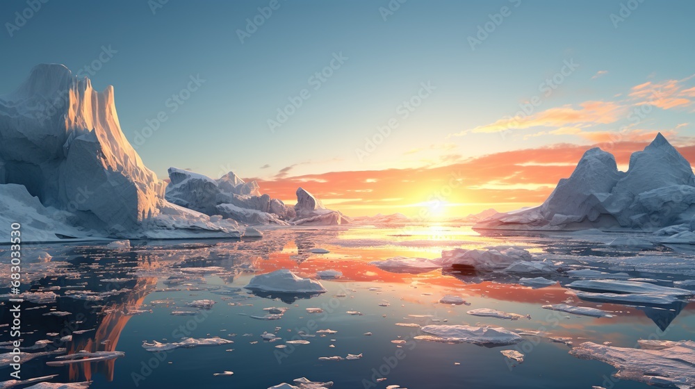 Ice thawing process, ice melting glacier, global warming, nature concept