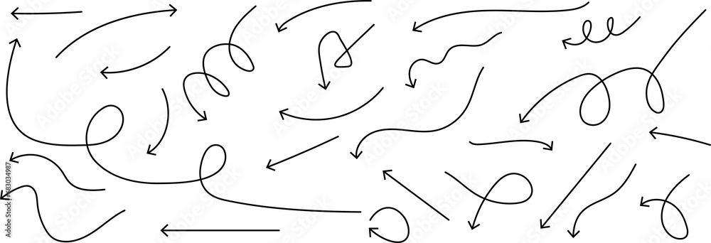 Hand drawn thin lines arrows. PNG