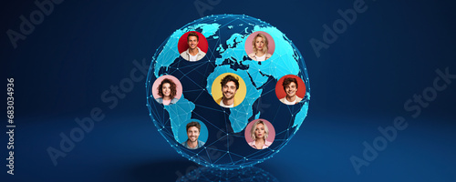 global network connection banner, digital connections between people around the world, technology and communications advertisement